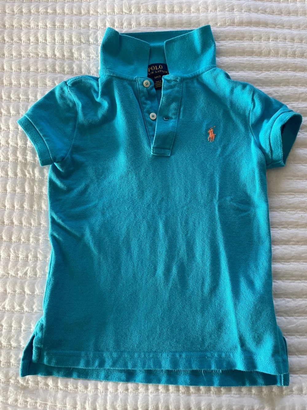 Ralph Lauren Girls' Short Sleeve Polo in Turquoise with Coral Pony
